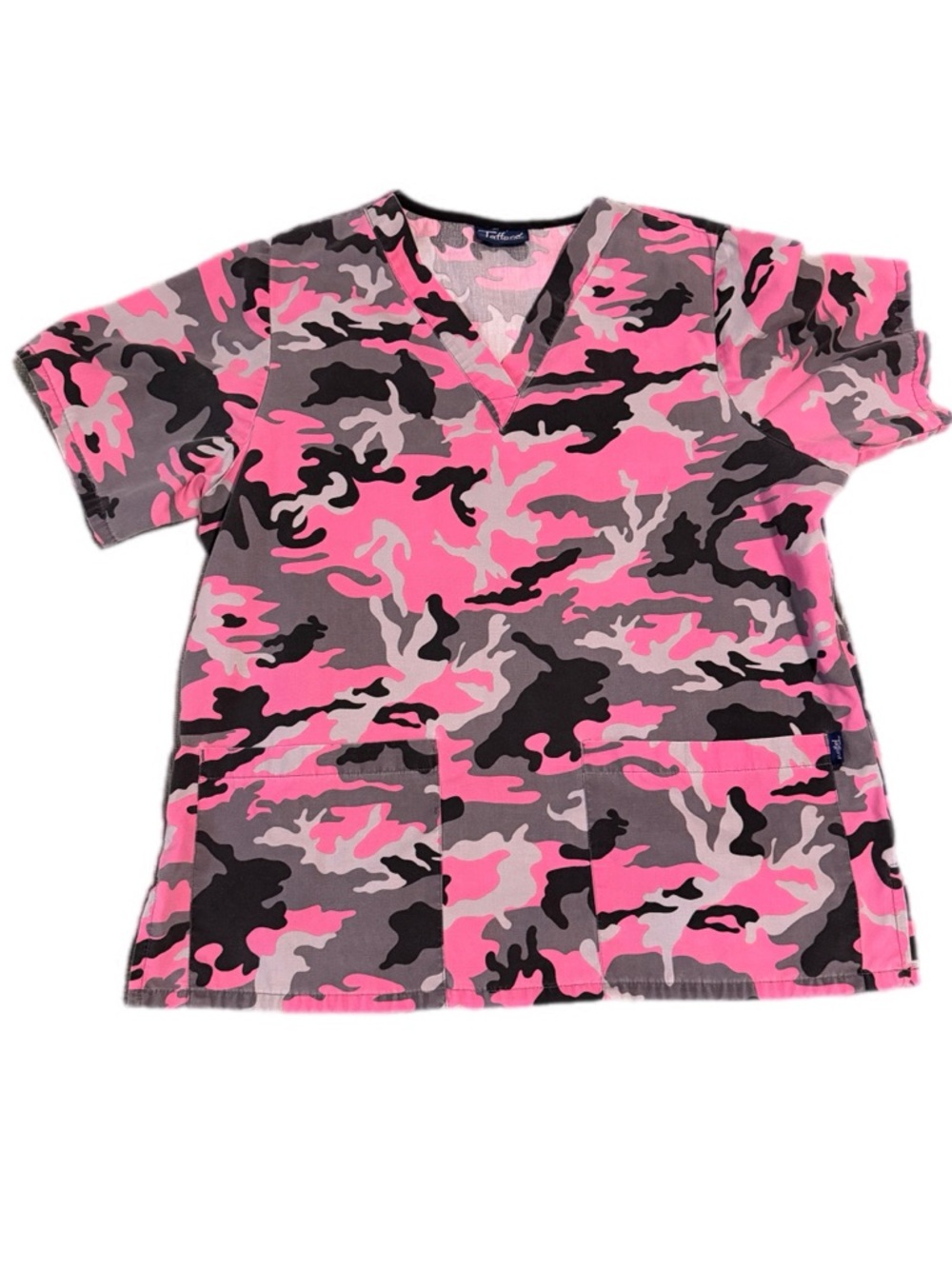 Tafford V-neck Camo Print Scrub Top in Pink, Black & Gray - Picture 4 of 7